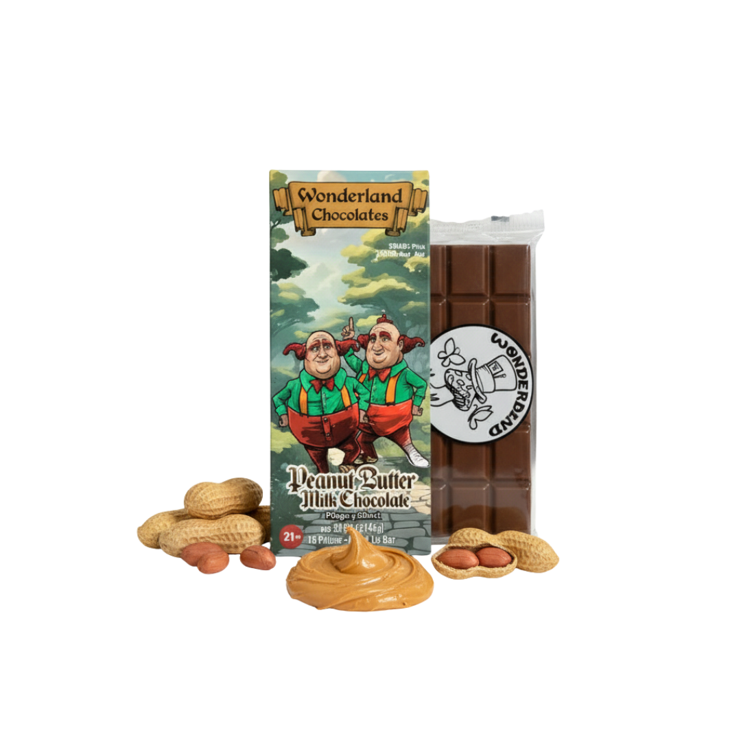Wonderland mushroom chocolate bar in peanut butter milk chocolate flavor – magic mushroom blend

