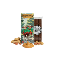 Wonderland mushroom chocolate bar in peanut butter milk chocolate flavor – magic mushroom blend

