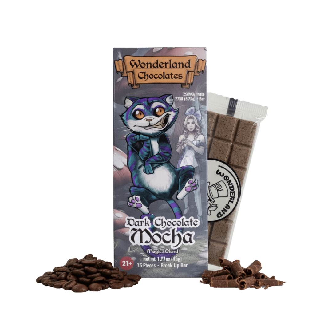 Wonderland mushroom chocolate break-up bar with 15 precision-dosed squares

