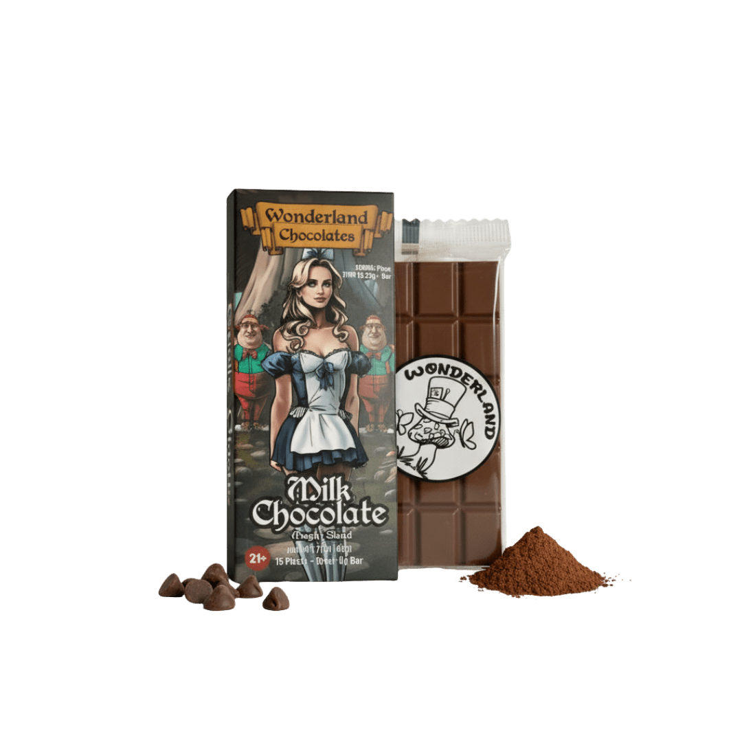 Wonderland mushroom chocolate break-up bar with 15 precision-dosed squares

